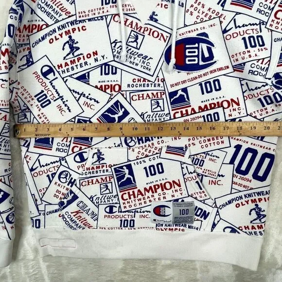 Champion Hoodie Sweatshirt Mens Medium 100 Century Collection All Over Print * - Picture 8 of 13